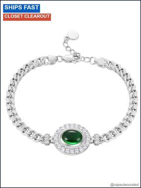 Moissanite Green Emerald Chunky Bracelet for Women 925 Sterling Silver